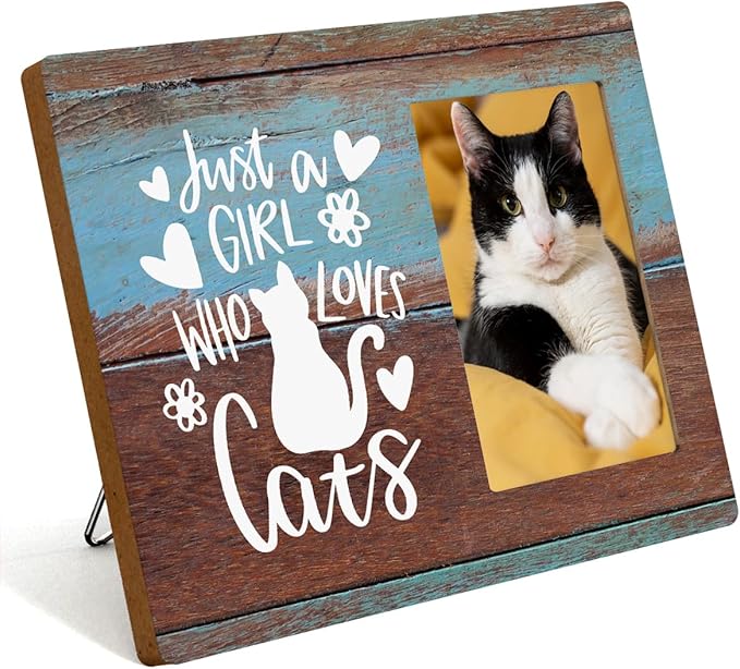 IAXIC Cat Mom Photo Frame Gifts for Cat Lovers Rustic Wooden Picture Frame Birthday Christmas Friendship Presents for Women Bestie Niece BFF Daughter Sister