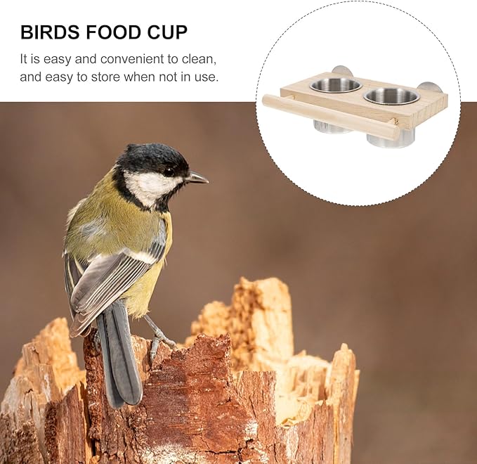 HEMOTON Parrot Feeder Bird Cage Food Container 1 Stainless Steel Bowl with Stand 1 Fruit Fork 2 Rattan Balls Set Bird Feeding and Watering Supplies Random Color