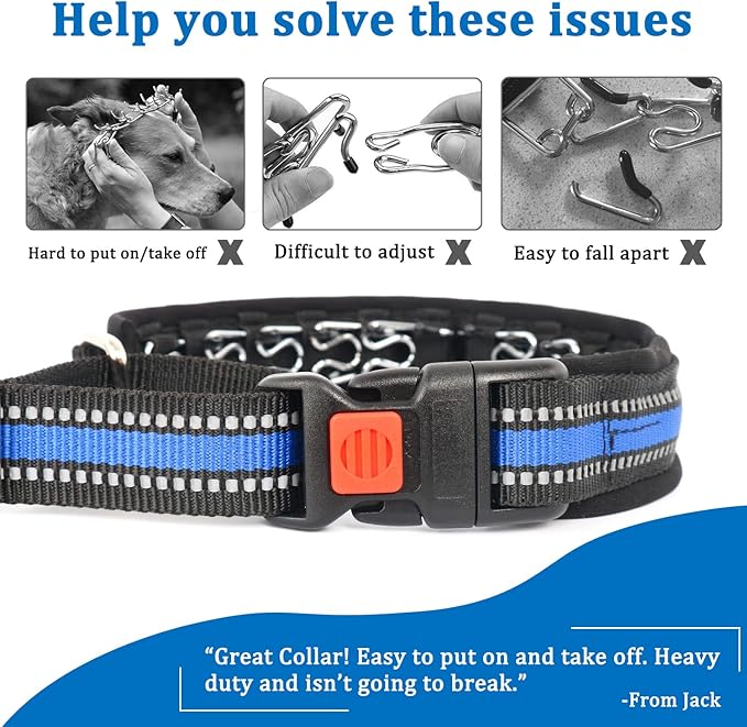Mayerzon Martingale Collar for Dogs, No Pull Dog Collar with Reflective Strip for Small Medium Large Dogs, Anti Pulling Dog Collar with Buckle for Walking Training, Safe for Night Walk(Blue, S)