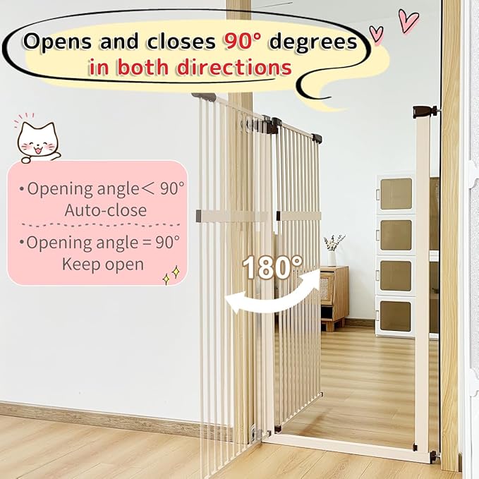 Lumizone Extra Tall Pet Gate 55.12" High Pressure Mounted 38.39"-59.24" Extra Wide (9 Sizes) 1.37" Gap for Cat Dog Stairs Doorway Hallway No Drilling Auto-Close (30.12"-59.24" W, Cream White)