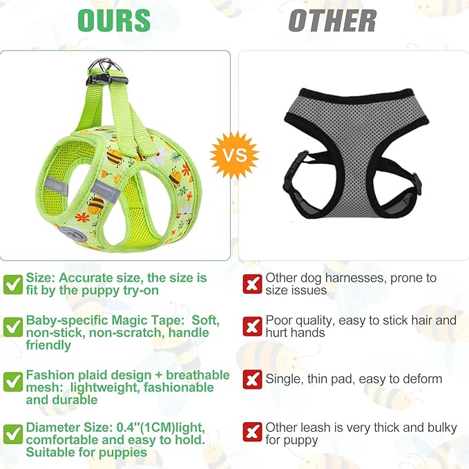 BEAUTYZOO Step in Dog Harness and Leash Set,Reflective Dog Harness No Pull No Choke Puppy Harness for Small Medium Large Dogs Cats,Soft Padded Mesh Vest Harnesses for Girl and Boy Pets, Bee M