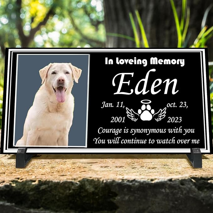 Pet Memorial Stones for Dogs & Cats, Personalized Dog Memorial Plaques for Pet Grave Stones for Outdoor - Cats Headstones, Tombstones for Grave Markers with Photo (Ceramics)