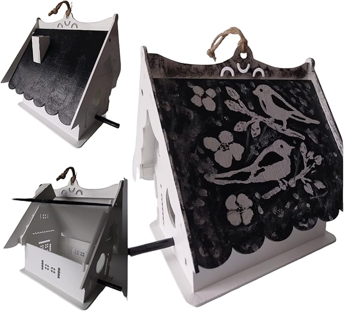 cida's unique birdhouse black-white INDOOR home decor hand painted, material WOODEN MDF