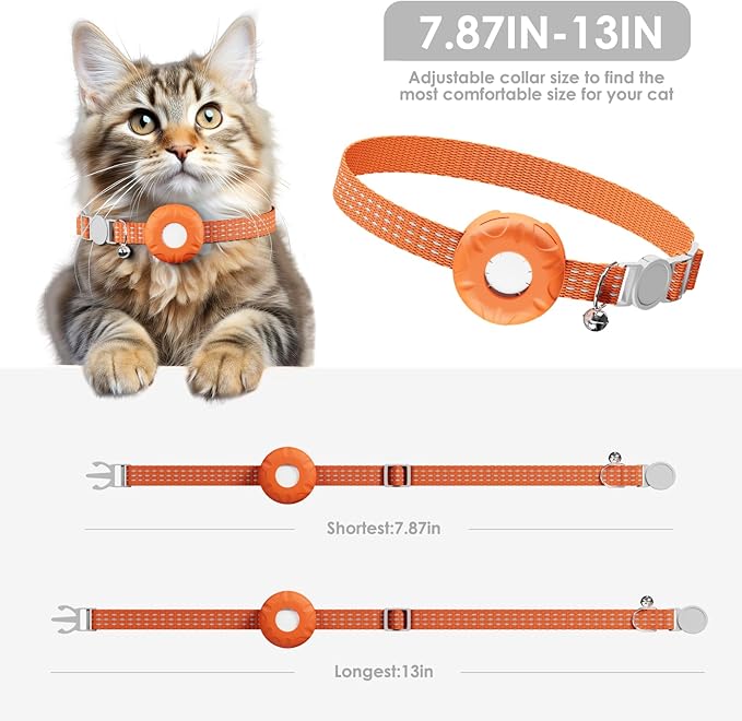 Cat GPS Tracker, Waterproof Pet Tracker for Cats, Compatible with Apple Find My App (Only iOS), Cat Tracker Collar with Safety Elastic Buckle, Works with Any Collar, No Monthly Fee,Orange