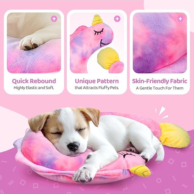 BurgeonNest Small Dog Calming Pillow for Dogs and Cats, Fluffy Soft Colorful Sleep Bolster Cozy Pet Bed Pillow, Great Present for Senior Pup Puppy Kitten, Washable, L