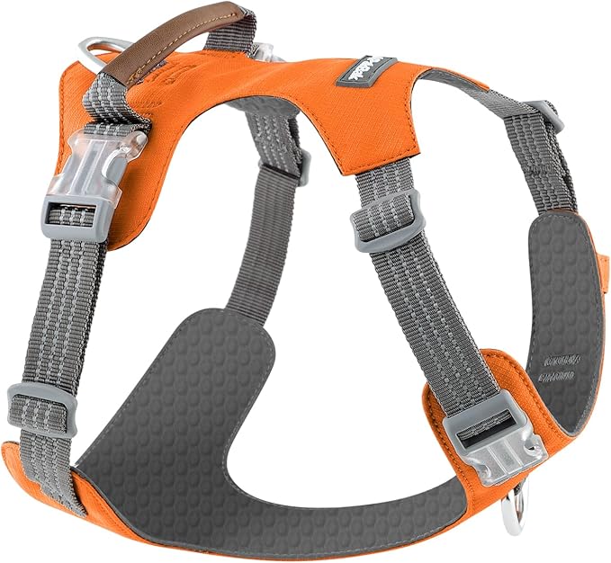 No Pull Dog Harness – Adjustable Reflective Nylon Vest for Small Medium Large Dogs, Escape Proof Training Harness with Leather Control Handle, Lightweight Aluminum Hardware (Orange, XL)