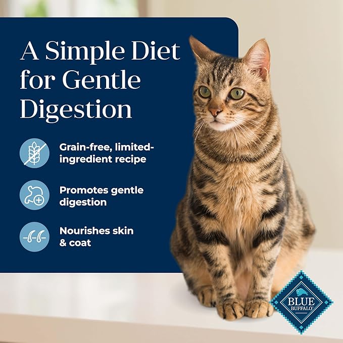Blue Buffalo Basics Grain-Free Dry Cat Food, Skin & Stomach Care, Limited Ingredient Diet for Indoor Cats, Fish & Potato Recipe, 11-lb Bag