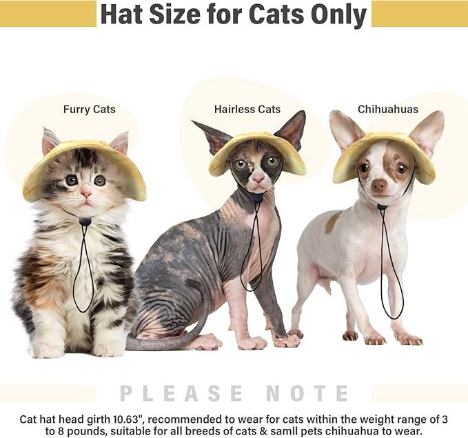 DENTRUN Cat Hats for Cats Only, Cat Cowboy Hats with Ear Holes Tiny Pets Birthday Party Costume, Cat Headwear Mini Cowboy Hat, Funny Sombrero Kitten Hat Chihuahua Beanie Cap Party Decorations
