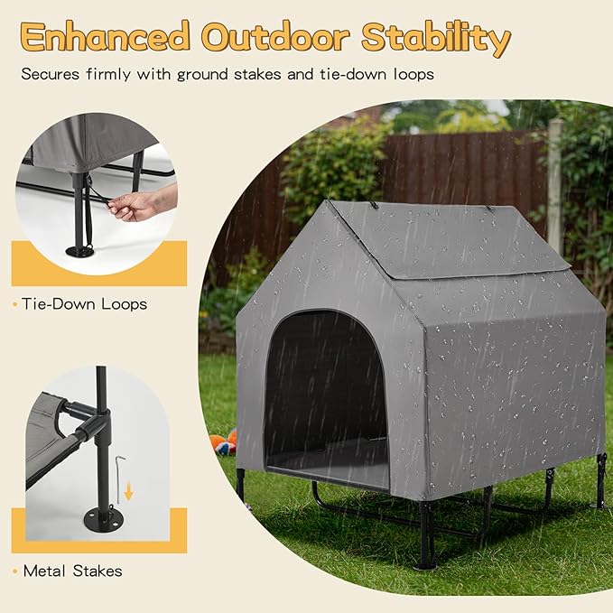 Erinnyees 48" Dog House, 2-in-1 Elevated Dog Bed with Removable Canopy, Waterproof Oxford Fabric, Indoor Outdoor Pet Shelter