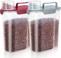5-7Lbs Dog Cat Food Storage Container with Upgraded Large Nozzle BPA-free, 4 Snap Seals Plastic Pet Food Storage Containers with Handles (Gray Blue + Red, 5L-2pack)