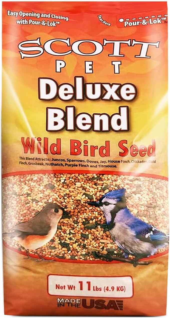 Scott Pet Wild Bird Seed, Deluxe Blend, 11 lbs Bag, No Dust, No Corn Mix, Feed, Great for All Feeder Types, Food for Outside Wild Birds