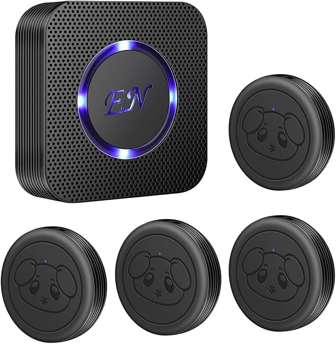 EverNary Dog Door Bell, Wireless Doggie Doorbells for Potty Training, Door Bell for Dogs to Go Outside, Dog Bells (Black, 1 Receiver 4 Transmitters)