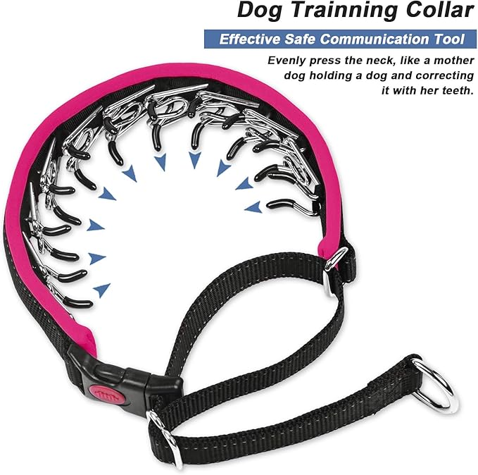 Martingale No Pull Dog Collar - Heavy Duty Nylon With Buckle, Adjustable Anti Pull Reflective Slip Collar for Large Medium Small Dog Training Walking M Hot Pink