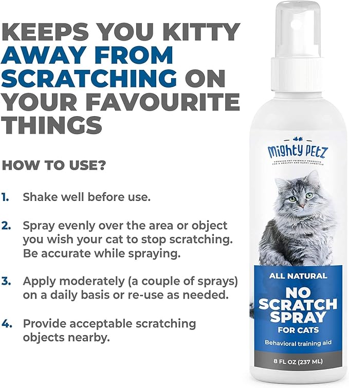 Mighty Petz Cat Deterrent Spray - Cat Indoor Repellent for Furniture, Plants, Couch Protector. Safe, Non-Toxic Anti Scratch Spray Made with Natural Ingredients: Vanilla Cinnamon, 8 oz