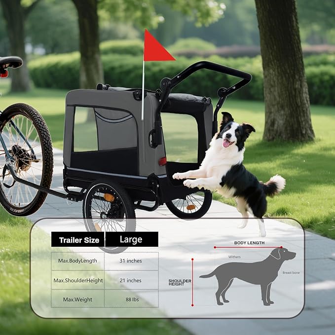 Extra Large Dog Bike Trailer, 2-in-1 Convertible Pet Stroller Cart Bicycle Carrier with Swivel Wheels & Universal Hitch, Foldable Pet/Cargo Carrier for Bicycles Camping Hiking