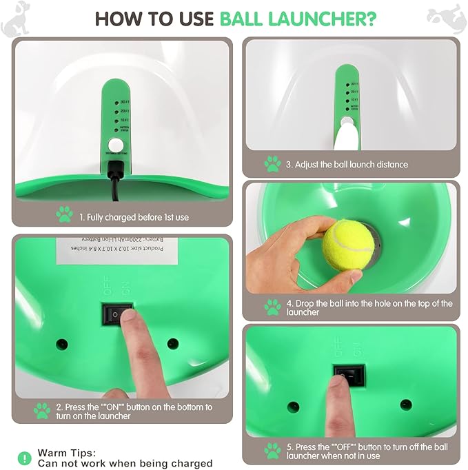 Automatic Dog Ball Launcher, Rechargeable Electric Pet Ball Thrower with One - Button Control, 3 Distance Settings & Soft Tennis Balls - Promotes Exercise Indoors & Outdoor (Fluorescent Green)