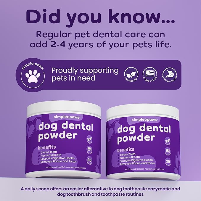 Dog Dental Powder for Teeth Cleaning - Dental Powder for Dogs Teeth – Dog Bad Breath Treatment with Probiotics for Fresh Breath & Oral Health – Chicken Flavored, 60 Scoop Supply