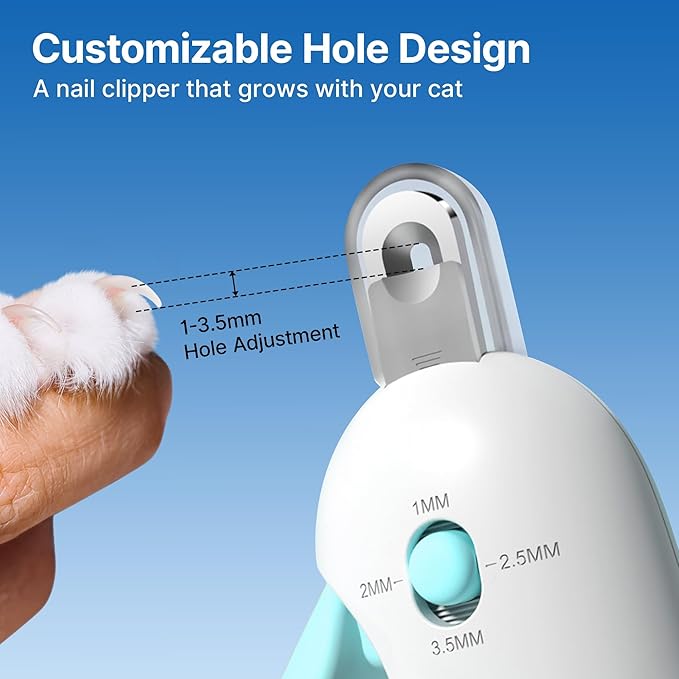 Professional Cat Nail Clipper and Trimmer with 3 Adjustable Safety Levels (1-3.5mm), Kitten Supplies, Puppy Grooming Tools, with Debris Catcher & Hidden Nail File