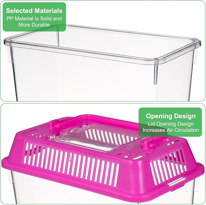 4Pcs Portable Fish Tank with Handle, 5.9-Inch Small Plastic Reptile Carrier for Travel, Transparent Critter Keeper for Betta Fish, Turtles & Hamsters, Mini Pet Habitat Breeding Box