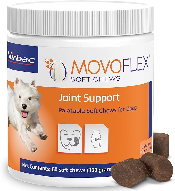 MOVOFLEX Joint Support Supplement for Dogs - Hip and Joint Support - Dog Joint Supplement - Hip and Joint Supplement Dogs - 60 Soft Chews for Small Dogs (by Virbac)