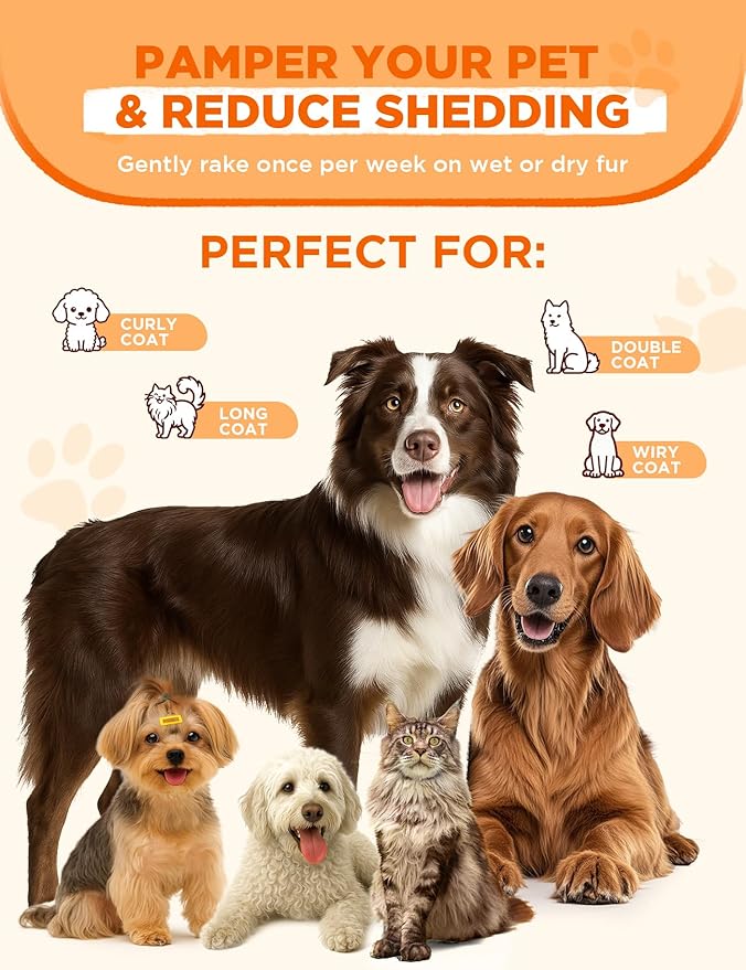 Dog Brush for Shedding with Steam, Dog Brush for Long Haired Dogs and Cats, Dual-Sided Dematting and Deshedding, Safe Non-Deforming Steel Pins, for Medium-Thick Coats Prone to Tangles & Shedding