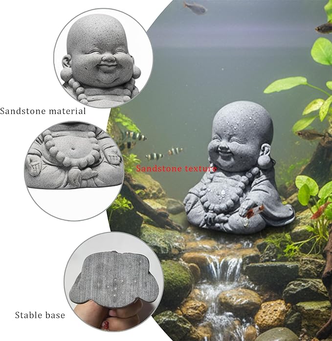 LIYAOLI Aquarium Decor Buddha Statue, Sandstone Sculpture for Fish Tank Decorations and Betta Fish Tank Accessories, Zen Ornament for Good Luck, Home Office Feng Shui Decoration