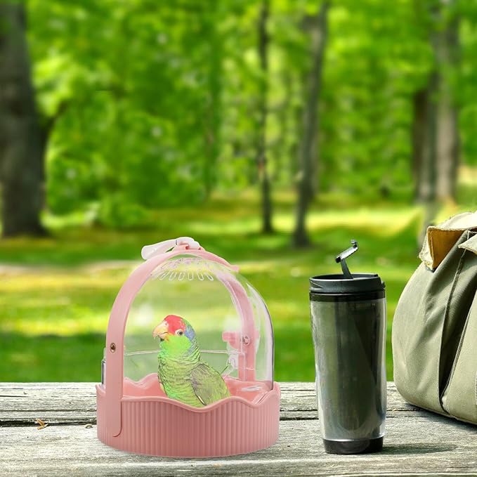 Portable Parrot Cage with Ventilation Mesh, Lightweight Travel Carrier for Conures and Small Parrots, Large Space Outdoor Birdcage in Soft Pink for Bird Transport