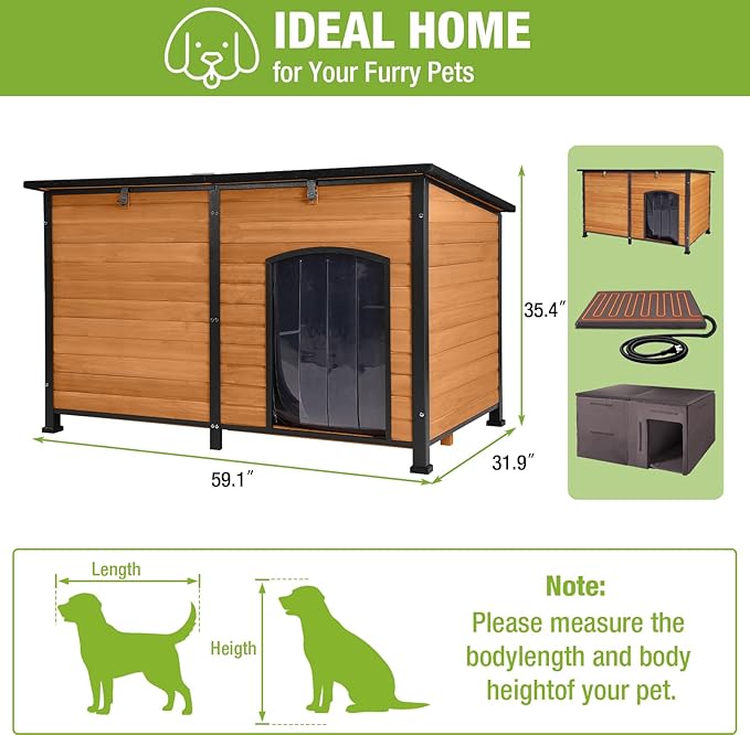 GUTINNEEN Extra Large Heated Dog House Outdoor Insulated Dog House Weatherproof Dog Shelter with Heated Pad, Insulated All-Round Thermal Liner, Chew-Proof Design for Large Dogs (Winter-Ready)