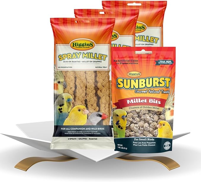 Higgins Spray Millet 6 Ct Bundle with Gourmet Natural Avian Treats –Nutrient-Rich Foraging Treat for Birds, Non-GMO & Pesticide-Free, Easy to Digest – Gift Set (4 Items)