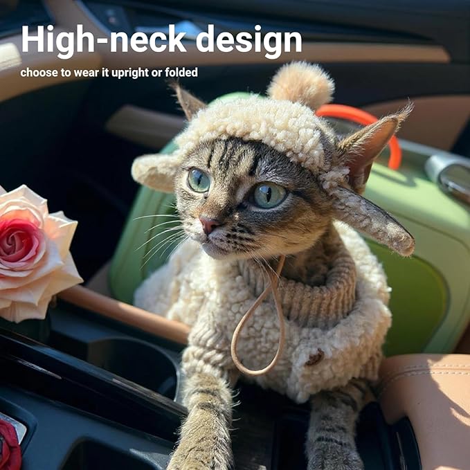 Cat Costume & Puppy Clothes 2-Piece Set, Soft Warm Lamb-Fleece Jacket & Breathable Knit Sweater for Small Dogs & Kittens, Size X-Large