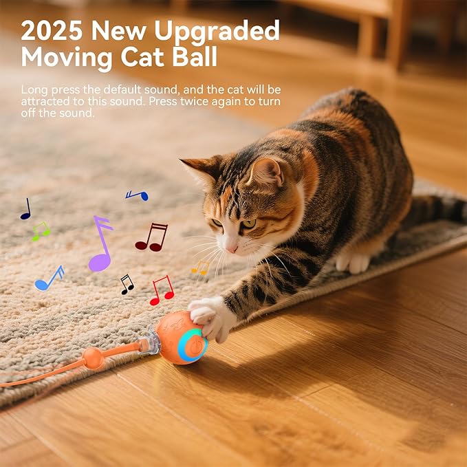Interactive Cat Toys Ball for Indoor Cats Fast Rolling on Carpet, Chirping & Motion Activate Cat Toys, 3 Modes, Fast/Normal/Slow, ON/Off Sound