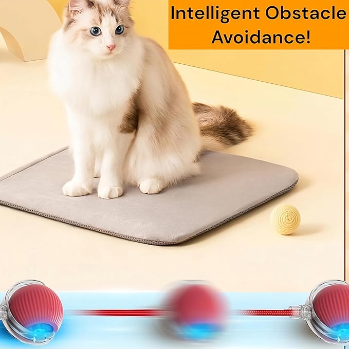Interactive Electric Automatic Rolling Moving Rechargeable Self Play Stimulation Toy,Smart Pet Chase with Speedy Tail Rope for Bored Indoor Cats (Grey)