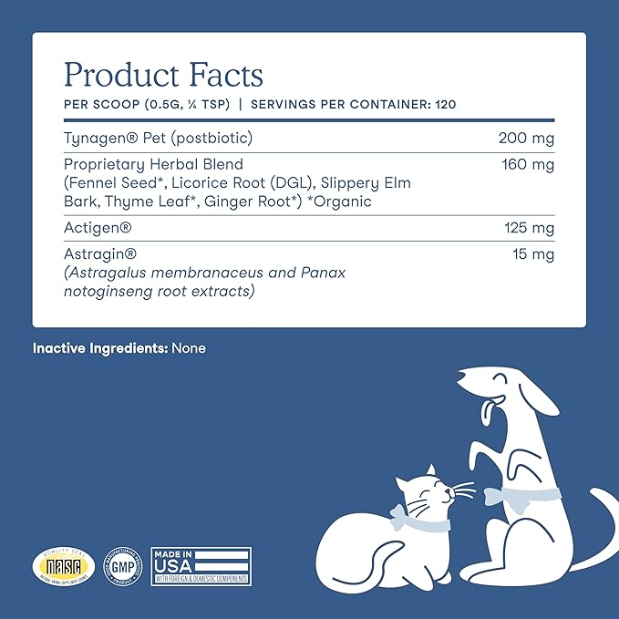 Fera Pets Postbiotics Plus Prebiotics for Dogs & Cats - with Slippery Elm - Promotes Optimal Digestive Health & Inflammatory Response - Enhances Immunity - 120 Scoops