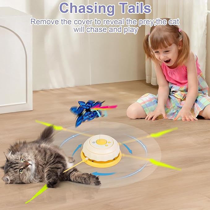 Wn's Day Rechargeable Cat Toys,Hide and Seek Game Interactive Cat Toys for Indoor Cats,Moving Wand Feather Cat Stimulation Toys,Touch Activated Cat Enrichment Toys for Bored Indoor Adult Cats(Pink)