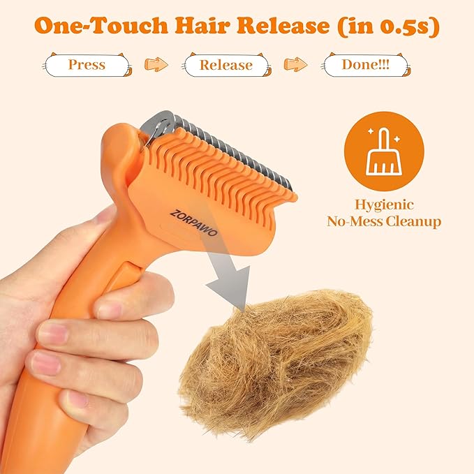 Dog Deshedding Brush & Dematting Comb for Cats - Removes Mats, Tangles & Loose Hair Painlessly, Professional Undercoat Rake for Long Haired Pets(Orange)