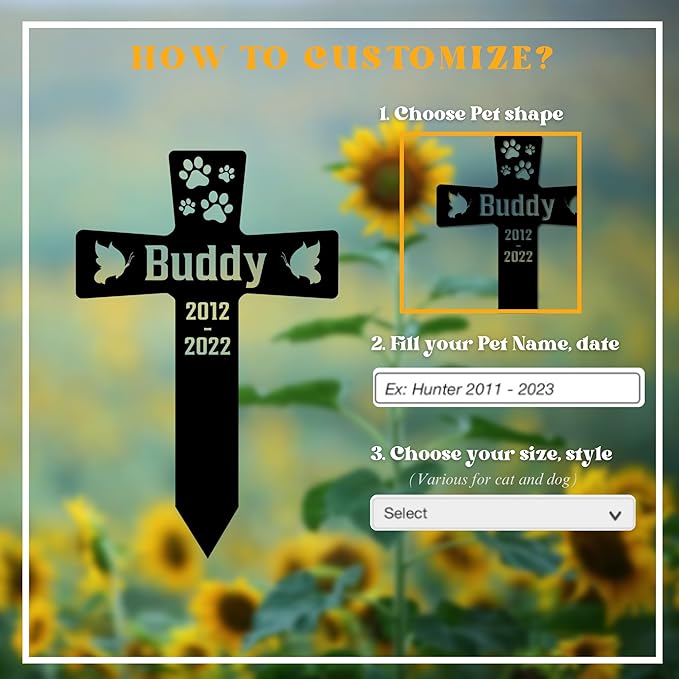 Custom Cat Grave Markers Outdoor | Personalized Pet Grave Markers| Memorial Headstone for Cat with Photo | Thoughtful Remembrance Decor for Pets Graves (M - Nes-gm-101)