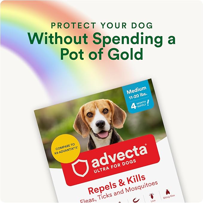 Advecta Ultra Flea and Tick Prevention for Dogs - Medium Dog Flea and Tick Treatment & Control - Mosquito Repellent - Fast Acting Waterproof Topical Drops, 2 Month Supply
