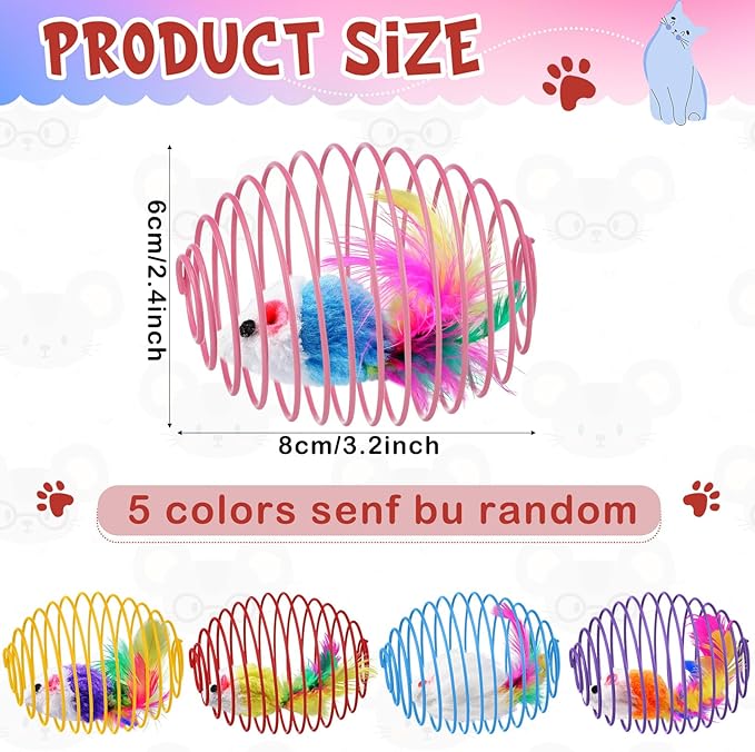 Jecery 5 Pcs Cat Spring Balls Toys Stretchable Rolling Balls Colorful Playful Coils Interactive Action Toy Caged Rats for Kitten Pet Supplies (Cute Mouse,Bright Color)