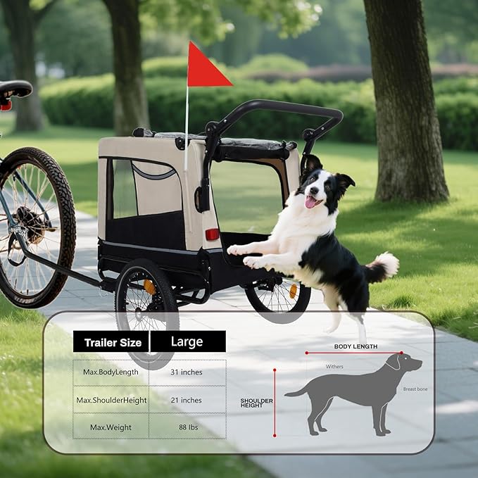 Extra Large Dog Bike Trailer, 2-in-1 Convertible Pet Stroller Cart Bicycle Carrier with Swivel Wheels & Universal Hitch, Foldable Pet/Cargo Carrier for Bicycles Camping Hiking