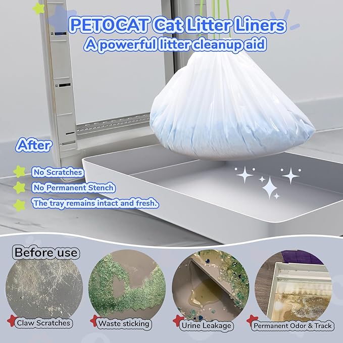Cat Litter Liners for Pet Scoop Free Crystal Litter Tray, Open/Hooded Litter Pan and Pull-out Litter Box Sliding Drawer, Tear-resistant Disposable Replacement Kitty Poop Bags (15 Count, 37 W x 13 H)