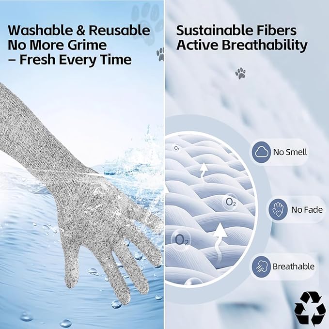 Ultra-Flexible Pet Handling Sleeves: 15.7” Kevlar Scratch-Resistant Gloves for Cat Grooming, Nail Trimming & Arm Protection