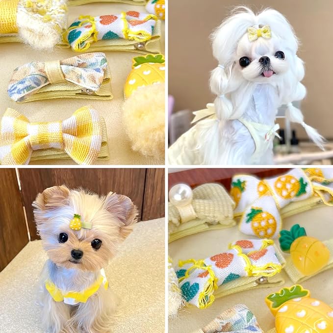 Light Yellow Dog Hair Clips and Rubber Bamds Small Dog Bows Cute Pet Grooming Accessories Alligator Clips Stay In Hair Barrettes Pineapple Hairpin Pet Headdress Bowknot Yorkie Puppy Maltese Girls Dogs