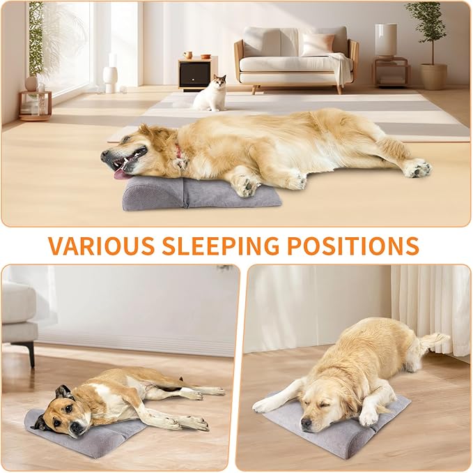 Dog Bolster Pillow with High Resilience Foam, Headrest for Medium Small Dogs, Benefit for Cervical Vertebra and Neck, Easy to Carry, Machine Washable Cover＆Easy to Clean