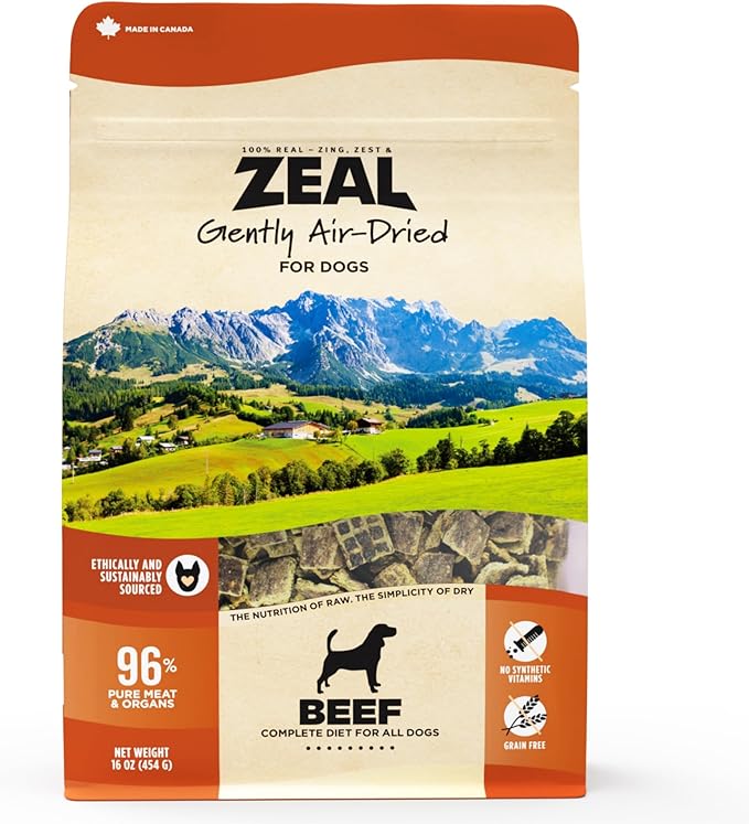 ZEAL Canada Air-Dried Beef Recipe for Dogs - High Protein, Natural Superfoods, Nutrient Rich, No Fillers, Grain Free, Complete & Balanced (Beef, 1 lb)