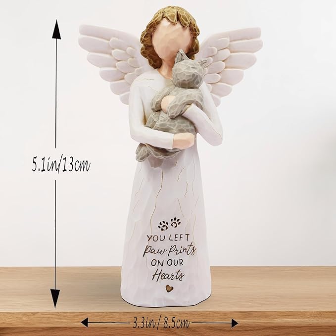 Cat Memorial Gifts for Loss of Cat, Pet Loss Sympathy Gift, Pet Cat Remembrance Gifts, Cat Loss Sympathy Gift, Cat Mom Gifts for Cat Lovers, Cat Statue Hand-Painted Figurines Angel Cat (Gray)