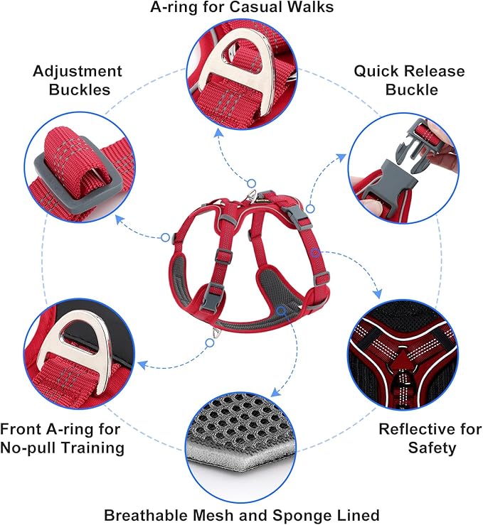 Plutus Pet No Pull Dog Harness, Release at Neck, Soft Padded, Reflective Adjustable Dog Vest Harness for Small, Medium, Large Dogs(Red, XS)