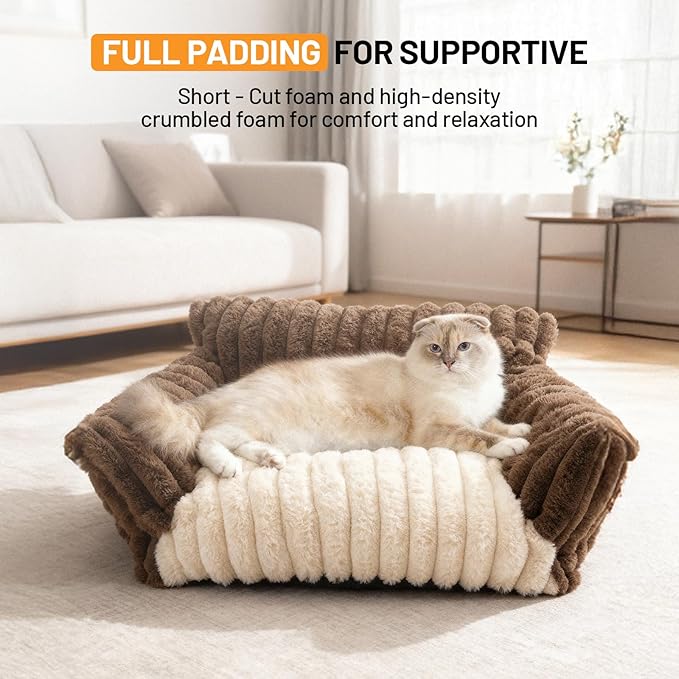 Cat Bed Washable Pet Chair - Large Fluffy Supportive Cat Sofa for Indoor-Medium Dog Bed with Removable Cover