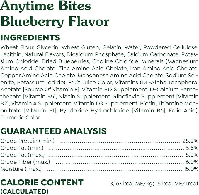 Greenies Anytime Bites Dog Treats, Blueberry Flavor, Dog Training Treats, 10.3 oz. Bag