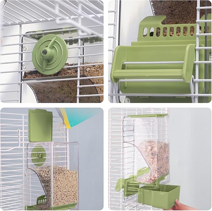 Bird Feeder Water Dispenser Set, Automatic Cage Feeder with Perch for Seed Parakeet Canary Cockatiel Finch Budgies Cage Accessories (Blue)