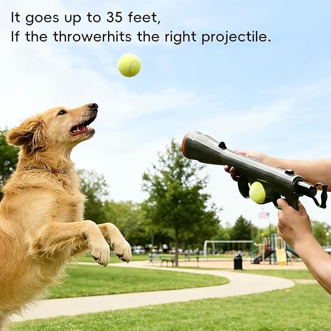 Dog Tennis Ball Blaster Dog Toy Ball Thrower Launcher with 2 Balls (Green)